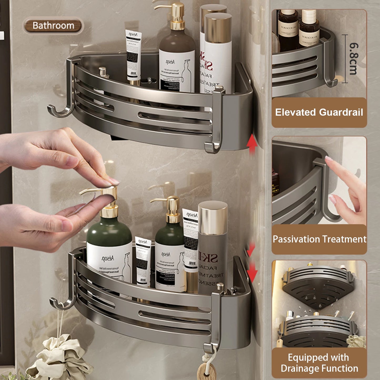 Étagère d’Angle de Douche – Fixation Murale Sans Perçage