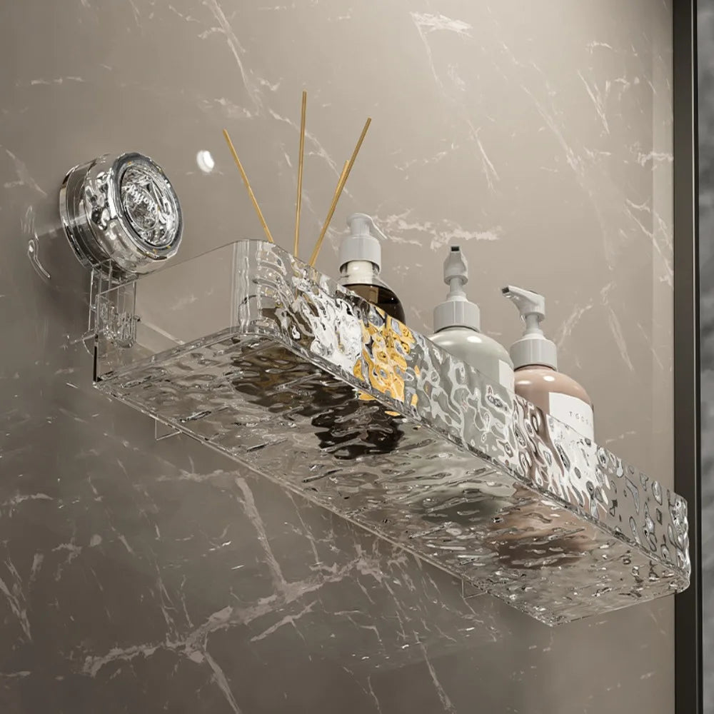 Étagère Murale à Ventouse – Transparente ou Grise | Sans Perçage