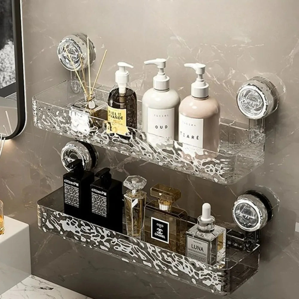 Étagère Murale à Ventouse – Transparente ou Grise | Sans Perçage