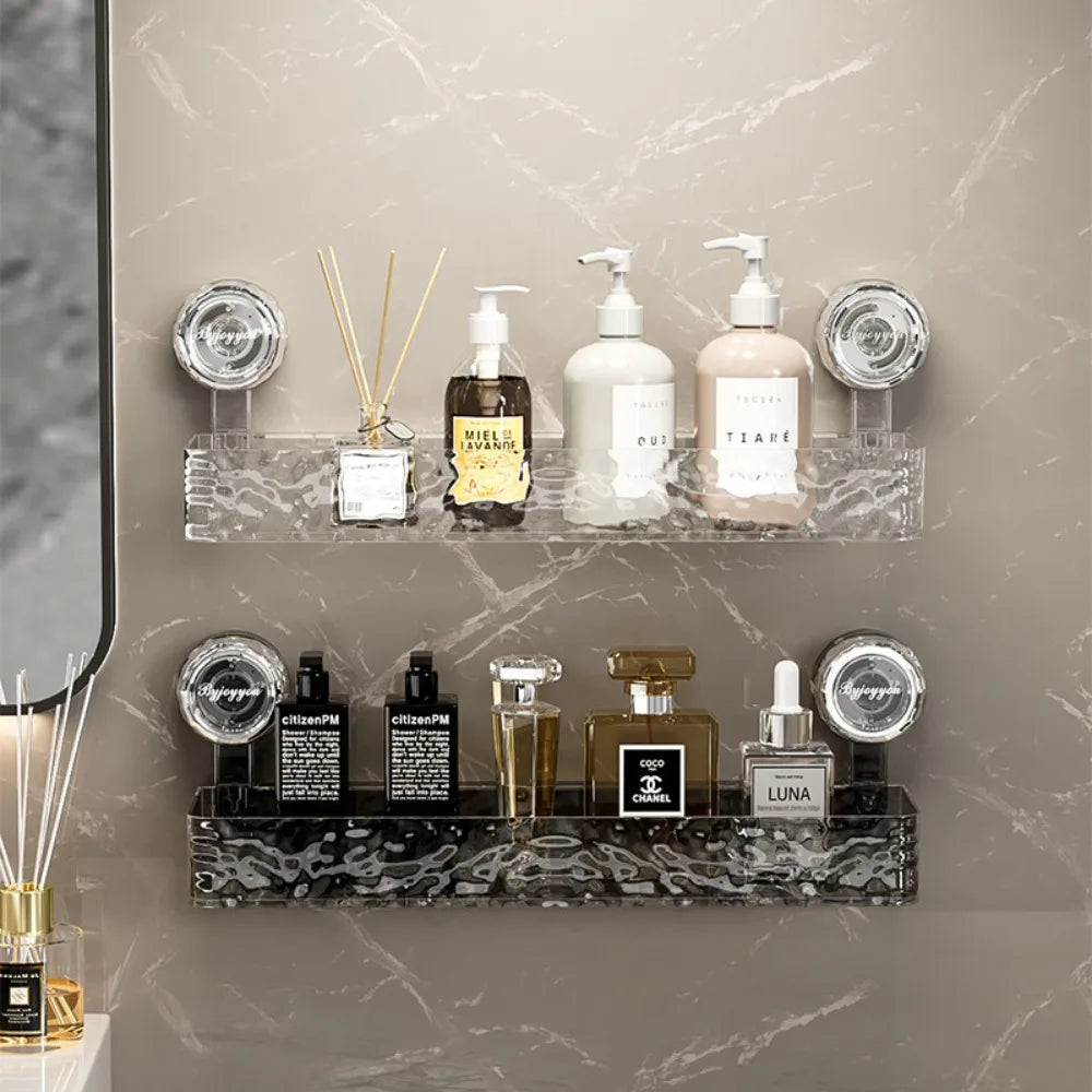 Étagère Murale à Ventouse – Transparente ou Grise | Sans Perçage